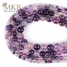 Piedras Naturales redondas de fluorita púrpura, cuentas sueltas para hacer joyas, 4 6 8 10mm, cuentas para manualidades de pulseras, accesorios de joyería 2024 - compra barato