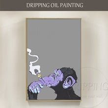 6 Colors Options Artist Hand-painted High Quality Funny Gorilla Smoking Oil Painting for Living Room Abstract Monkey Painting 2024 - buy cheap