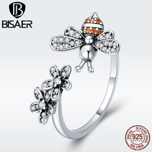 BISAER-Anillo de abeja de cristal para mujer, de Plata de Ley 925, ajustable, joyería de plata de ley ECR422 2024 - compra barato