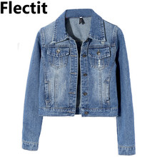 Flectit Women Classic Cropped Denim Jacket Slim Jeans Jacket Female Autumn Winter Casual Basic Jackets & Coats 2024 - buy cheap