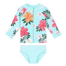 BAOHULU Long Sleeve Cyan Floral Baby Kids Swimwear Girls UPF50+ Children Swimming Suits Toddler Girl Rash Guards 2024 - compre barato