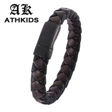 Trendy Brown Black Braided Leather Bracelet Mens Handmade Bracelet Black Stainless Steel Magnetic Clasps Men wholesale PD0023 2024 - buy cheap