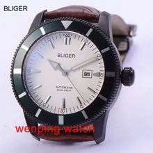 Bliger Watch  46mm bezel white dial with Silver nail date Stainless steel black case Movement Automatic Mens  1790 2024 - buy cheap