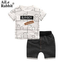 AiLe Rabbit/Летняя одежда для маленьких мальчиков детская футболка с короткими рукавами + шорты комплект из 2 предметов, одежда для мальчиков с буквенным принтом комплект одежды для детей 2024 - купить недорого