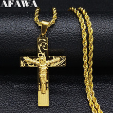 2021 Fashion Cross Jesus Stainless Steel Long Necklace for Women Gold Color Statement Necklace Jewelry Collier Homme N19186 2024 - buy cheap