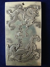 Exquisite Chinese Tibetan Silver Dragon Phoenix Embossment Statue Amulet Plate 2024 - buy cheap