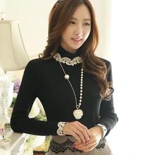New 2016 Spring Vintage Embroidery Turtleneck Long Sleeve Black White Lace Blouses Lace Shirt Women Tops Plus Size XXXXL Blusas 2024 - buy cheap