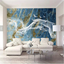 Papel tapiz de líneas abstractas azules Retro, pintura al óleo de pájaros voladores, foto de piedra texturizada de Fondo Nórdico, Mural de tela de pared 2024 - compra barato