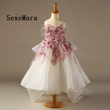 Real Picture Flower Girl Dresses Appliques Ball Gown Ruffles Sleeveless Pageant Party Dress with Train 2024 - buy cheap