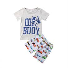 Emmaaby/комплект одежды из 2 предметов для маленьких мальчиков футболка с короткими рукавами и надписью топ + шорты с рисунком автомобиля повседневная одежда 2024 - купить недорого