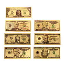 7PCS/Set Gold Plated Dollar Banknotes 1/2/5/10/20/50/100 Dollar Gold Antique Plated USA Souvenir Fake Money Home Decoration 2024 - buy cheap