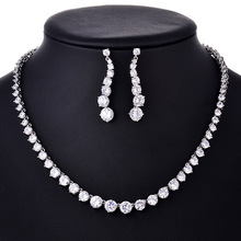 Conjunto de joyería nupcial de cristal de lujo, collar y pendientes de circonia cúbica redonda, Pequeña Piedra CZ 2024 - compra barato
