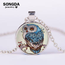 SONGDA Big Eyes Blue Feather Owl Necklace Vintage Glass Owl Sweater Round Pendants Necklaces Statement Jewelry Gifts for Women 2024 - buy cheap
