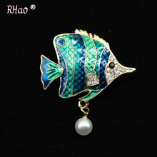 RHao-broche del pescado azul para nadar, esmalte verde Tropical, broche del pescado, alfileres, traje, corpiño, camisa, collar, broche para vestido 2024 - compra barato