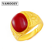 VAMOOSY Red/green opening drip oil simulation nature stone ring for women men's ring no faded plating 24K gold jewelry wholesale 2024 - buy cheap