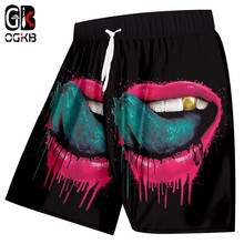 OGKB New Summer Bottom Boxers Trousers Mens Cool Print Green Tongue 3D Beach Shorts Man Bodybuilding Fitness Casual Board Shorts 2024 - buy cheap