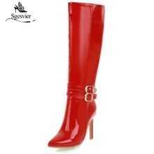 Sgesvier-Botas de aguja hasta la rodilla para Mujer, botines sexys de caballero, de charol rojo y negro, con punta estrecha, OX927 2024 - compra barato