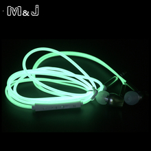 M&J High Quality Metal Glow In The Dark Earphones Luminous Headphone Night Light Glowing Headset Stereo Sport Headphone With Mic 2024 - buy cheap
