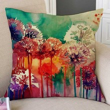 Watercolor Dandelion Flower Trees Abstract Painting Home Decoration Art Throw Pillow Case Nordic Cotton Linen Sofa Cushion Cover 2024 - buy cheap