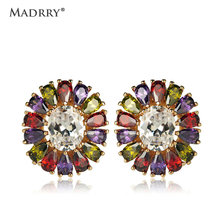 Madrry Oval Shape Zirconia Stones Stud Earrings For Women Girls Gathering Jewelry Six Color Copper Wedding Earring Piercing 2024 - buy cheap