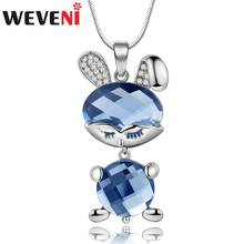 WEVENI Alloy Opal Sleeping Rabbit Necklace Crystal Rhinestone Pendant Chain Choker Animal Novelty Jewelry For Women Girls Teens 2024 - buy cheap