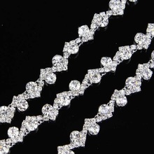 5Yards Crystal Rhinestone Close Chain Trim Glass Chaton Sewing Cup Sew On Silver AB 1cm 2024 - buy cheap