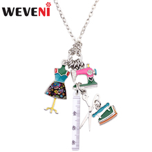 WEVENI Enamel Alloy Tailor Sewing Machine Scissors Iron Ruler Tools Necklace Pendant Fashion Jewelry For Women Girls Gift Bijoux 2024 - buy cheap