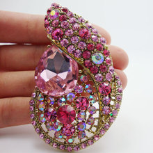 Bonita moda elegante en forma de Luna flor gota oro placa broche Pin colgante Rosa cristal Diamante de imitación 2024 - compra barato