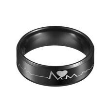 Heart Design Stainless Steel Black Ring for Women Men Romantic Bohemian Electrocardiogram Couple Ring for Lovers Jewelry 2024 - buy cheap