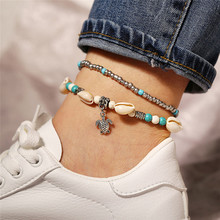 New Bohemian Turtle Pendant Double Anklets Silver Color Beads Ocean Shell Anklet For Women 2024 - buy cheap