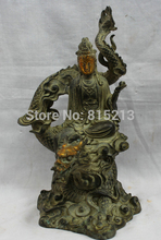 bi00980 10" China Chinese Bronze Kwan-yin Guan Yin Bodhisattva Ride Dragon Statue Figure 2024 - buy cheap