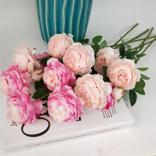 Flone-flores artificiales de peonía de 3 cabezas, decoración de fiesta de boda en casa, estilo europeo, elegante 2024 - compra barato