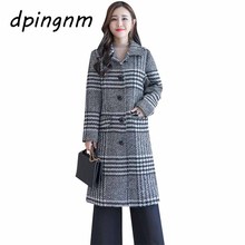 Abrigo grande de lana a cuadros para mujer, abrigo largo femenino de invierno, estilo coreano, dulce y fresco 2024 - compra barato