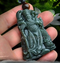 Beautiful Natural Green HeTian Jade Carved Chinese GuanGong Lucky Pendant + Free Necklace Certificate Woman's Fine Jewelry 2024 - buy cheap