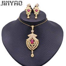 JINYAO Fashion Gold Color Jewelry Sets Green Red Zircon Pendant Necklace Earrings Sets For Women Wedding Party Jewelry bijoux 2024 - buy cheap