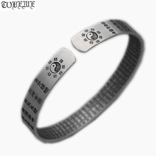 100% 999 Silver Cuff Bracelet Buddhist Heart Sutra Bangle Real Pure Silver Fengshui Taichi Yinyang Bangle Good Luck Bracelet 2024 - buy cheap