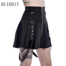 Nova Chegada Harajuku Gótico Do Punk Rock Saia Mulheres Zipper Preto Costura Outono Verão Plissadas Mini Saia Curta Moda Meninas 2024 - compre barato