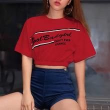 Fashion White Crop Top T Shirt Women Tops Tees Short Sleeve Print Casual Contrast Color T-shirt Summer 2019 Clothing 2024 - buy cheap