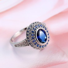 Anillo de circonia azul para mujer, sortija rellena de oro blanco, brillante, para boda, regalo 2024 - compra barato