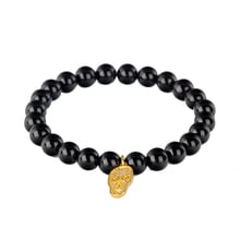 Pulsera con diseño de piedra de ónix negro para hombre y mujer, brazalete con abalorios de Calavera, joyería de amistad, nuevo diseño 2024 - compra barato