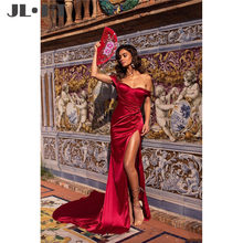 Vestido de noche Formal, prenda Sexy de sirena, hombros descubiertos, con abertura lateral, color rojo, hecho a medida 2024 - compra barato