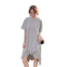 Хлопковая одежда для беременных женщин с коротким рукавом летнее платье на каждый день, одежда в Корейском стиле, Стиль свободные платья для мам однотонные размера плюс 2024 - купить недорого
