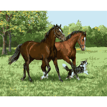 Dois cavalos filhote de cachorro cão animal diy pintura digital por números arte da parede moderna pintura da lona presente original decoração para casa 40x50cm 2024 - compre barato
