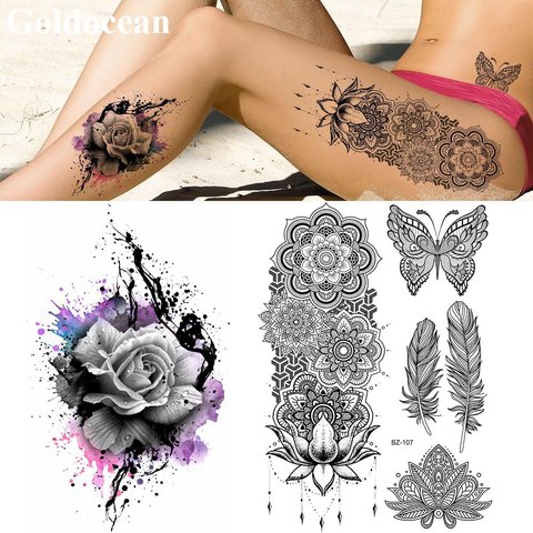 Buy Goldocean Flash Fake Water Color Bracelet Big Henna Flora Tattoo Stickers Women Arm Temporary Tattoos Mandala India Custom Tato In The Online Store Goldocean Official Store At A Price Of 1 06