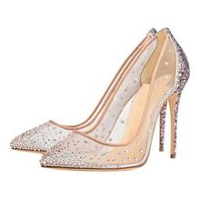 New Sandals Women Crystal Decoration Pointed Toe Slip On Dress Pumps Summer Fashion Bling Bling Bride High Heel Wedding Shoes 2024 - compre barato