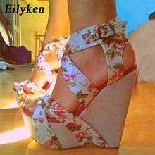 Eilyken-zapatos de cuña con estampado Floral para mujer, Sandalias de tacón alto, de verano, con punta abierta 2024 - compra barato