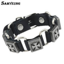 Samyeung Punk Rock Cross Leather Men Bracelets Steel Handmade Bracelet Women Jewelry Braclet Pulseira Masculina Dropshipping 2024 - buy cheap
