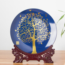 Chinese Style Jingdezhen Fine Decorative Golden Tree Porcelain Plate Wood Base Set Birthday Gifts 2024 - buy cheap