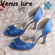 Customized Color Royal Blue Shoes with Heels Open Toe Women Pumps 2024 - buy cheap