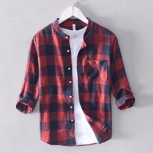 2019 Summer New Men's Plaid long Sleeve Shirt Fashion Casual Slim Fit Linen Flax Shirts Male Brand Clothes 2024 - buy cheap